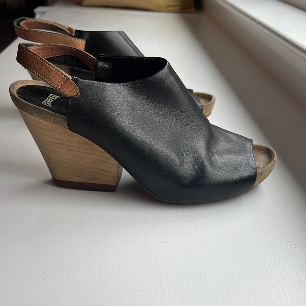Camper Black and Brown Wedge Sandals